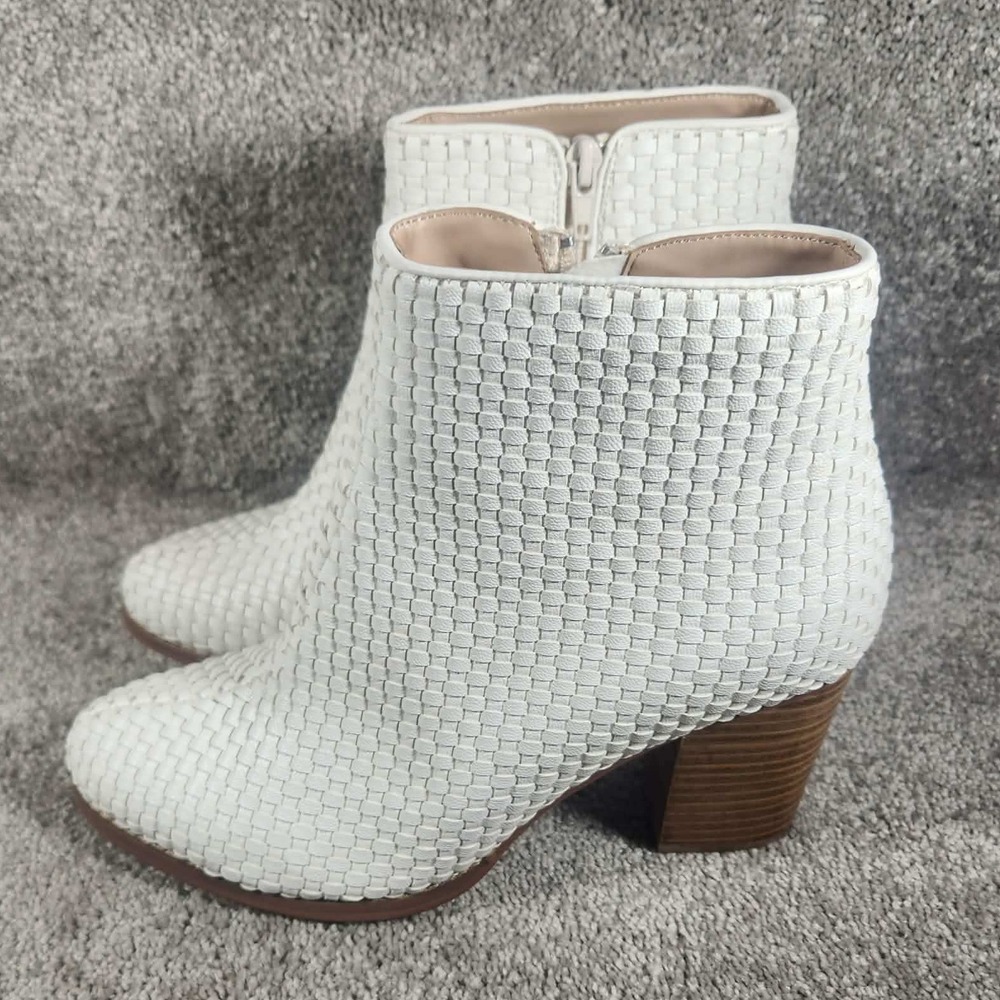 Billy Ella Ankle Boots White Woven Leather Block Heel Women 9.5